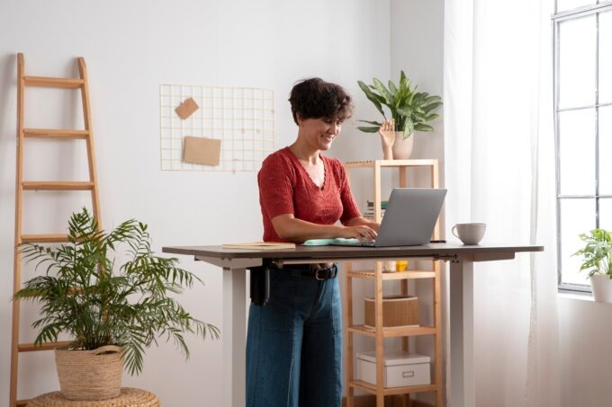 woman and standing desk